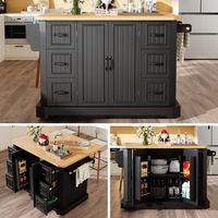 isla de cocina de 140x4070x89cm 6 cajones con taburetes de bar color negro