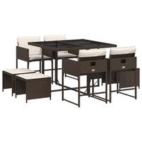 set comedor para jardin 9 piezas  mueble de jardin y cojines ratan sintetico marron