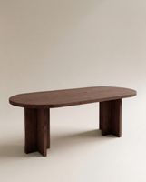mesa de comedor de madera maciza ovalada en tono nogal 180x75cm