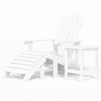 Silla De Jardín | Silla De Exterior | Sillón Adirondack Con Reposapiés Y Mesa Hdpe Blanco