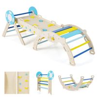 costway conjunto triangular 8 en 1 juguetes de escalada para bebes con rampa escalera y arco escalada montessori de madera con tema macaron