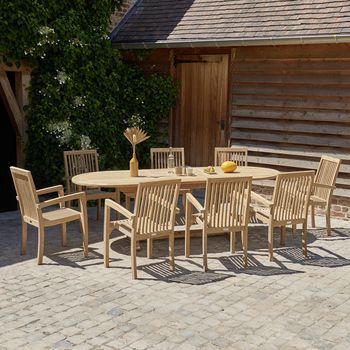 Salón De Jardín De Madera Teca Maciza Aceitada Extensible 8/10 Pers.