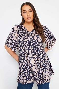 Yours Top Azul Y Rosa De Pico Estampado De Topos, Mujer Curvy Y Tallas Grandes, Yours