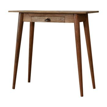 Escritorio De Madera Maciza, Mueble Artesanal, Mini Nórdico, Castaño.