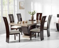 raphael 170cm brown pedestal marble dining table with verbier chairs - brown 4 chairs