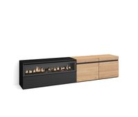 mueble tv television muebles de salon almacenaje 200x35x45cm para tv hasta 80 chimenea electrica estilo moderno roble y negro