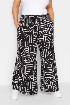 Yours Pantalón Ancho Blanco Y Negro Estampado, Mujer Curvy Y Tallas Grandes, Yours