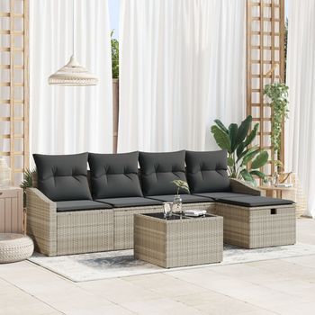Juego De Sofá De Jardín De 6 Piezas Con Cojines De Ratán Gris Claro V7221 Unico / Beige