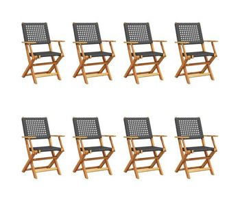 Vidaxl sillas de jardín plegables 8 uds madera maciza y ratán pe negro