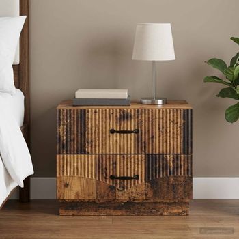 Mesita De Noche - Dormitorio - Madera De Ingeniería - Madera Envejecida (62x34.5x44.5cm)