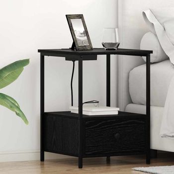 Mesita De Noche - Mueble Para Dormitorio - Madera De Ingeniería - Roble Negro (42x41x56cm)