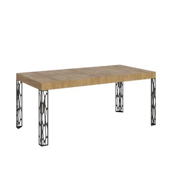 Mesa extensible 90x200/304 cm efecto madera roble natural, hierro