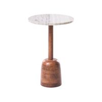 mesa auxiliar elegante con base de madera de mango y tablero de marmol salon redonda marron hartwell