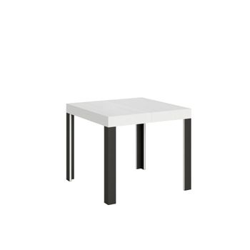Mesa extensible 90x90/246 cm efecto madera fresno blanco, hierro