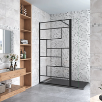 aica walkin mampara panel de ducha serigrafiado de linea negra 2 hojas vidrio 8mm antical con barra negra mate 73-120cm 1039-105940x200cm