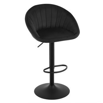 Taburete De Bar, Silla De Bar, Giratoria, De Altura Regulable, Con Reposapiés, Tapizada En Terciopelo, Negra.