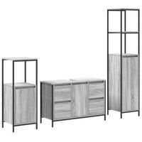 juego de muebles de bano  armario de bano con cajon 3 piezas gris sonoma y negro