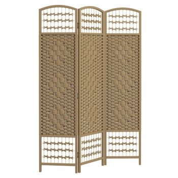 HOMCOM Biombo Separador de Ambientes de 3 Paneles Plegable de Cuerda de Papel 120x170cm Decoración para Dormitorio Natural
