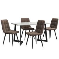 conjunto de mesa efecto marmol de 117 cm y 4 sillas marrones de terciopelo