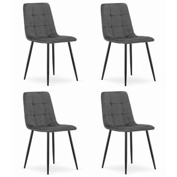 Set De 4 Silla De Comedor Terciopelo Valora Pira Asiento De Terciopelo Gris Oscuro
