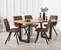 orangon 160cm industrial dining table with dexter faux leather chairs