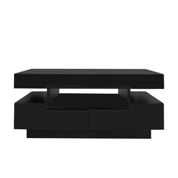 Mesa De Centro Con Led - Acabado Brillante - 4 Cajones Delanteros Y Traseros - Negro