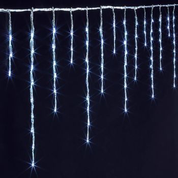 Cortina Estalactica Iluminada 600 Led Efecto Nevada 10m Con Temporizador Blanco Frio Para Exterior
