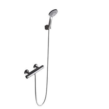 Set De Ducha Cromado En Latón Y Zama Con Cartucho Termostático Y Soporte Abs