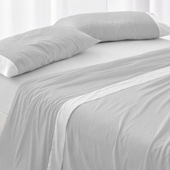 Juego De Sábanas 50% Algodón 50% Poliéster Diseño Topitos Color Gris Claro 160 X 190/200 Cm - Gris Claro - Burrito Blanco