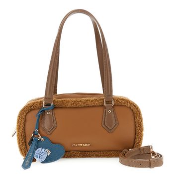 bolso baúl efecto borrego con acabados efecto piel y charm de color decorativo brown taglia unica
