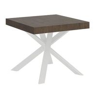 mesa extensible cuadrada pequena 90x90194 cm patas acero blanco karzy-color marron