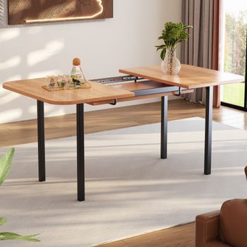 Mesa De Comedor Extensible Para 4 A 6 Cubiertos - Madera Mdf Y Metal - Natural