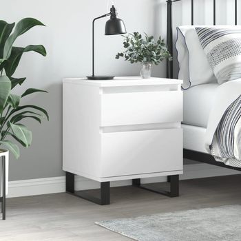 Mesita De Noche | Mesilla De Noche Madera Contrachapada Blanco 40x35x50 Cm Cfw802317