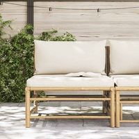 sofa central para jardin  sofa de exterior bambu con cojines blanco crema