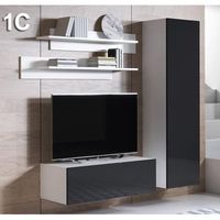 mueble de salon  composicion de salon tv  mueble tv  conjunto de salon  ancho 160cm  modelo luke 1c  blanco con negro acabado en brillo