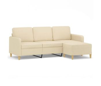 Sofá de 3 plazas - sofá de salón con taburete de tela crema 180 cm