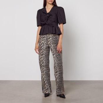 Ganni Washed Cotton-Blend Poplin Tie Strap Blouse - EU 40/UK 12