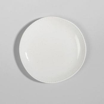 Plato de postre de cerámica blanca con borde de perlas