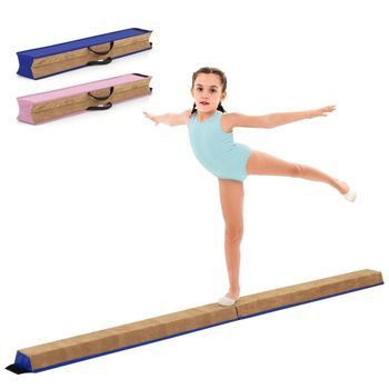 Barra De Equilibrio Para Niños De 240 Cm Con Asa De Transporte Y Barra De Equilibrio Para Niños. Barra De Equilibrio Plegable Con Funda De Ante Azul