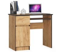 escritorio de ordenador akord piksel roble craft 90 cm con lado izquierdo 1 puerta 1 cajon frente en color roble craft 3 estantes 90x50x77 cm