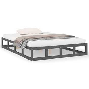 Cama Matrimonial | Cama Para Adultos | Estructura De Cama De Madera Maciza Gris King Size 150x200 Cm