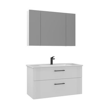 Conjunto De Mueble Con Lavabo Y Espejo (2 Piezas)  - 100 X 45 X 55 Cm - Blanco Mate