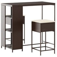 juego de bar de jardin de 3 piezas  mueble de jardin con cojines ratan pe marron