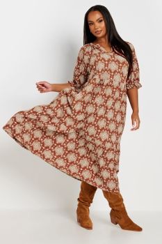 Yours Vestido Boho Terracota Estampado Mosaico, Mujer Curvy Y Tallas Grandes, Yours