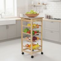 carrito auxiliar con ruedas 4 estantes con cajon verdulero de cocina en madera natural verdulero con cajones