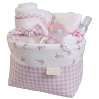 canastilla muneco bebe de tela de flores y vichy