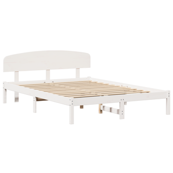 Cama Matrimonial | Cama Doble | Estructura De Cama Con Cabecero Blanco 140x200 Cm Madera Maciza De Pino Cfw81739