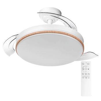 Ventilador de techo con luz led con mando,temporizador, 8 velocidades, aspas retráctiles, 3 temperaturas de luz, CCT Silencioso, Intensidad Regulable