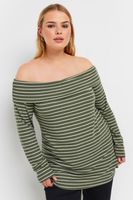 yours curve green stripe long sleeve bardot top mujer curvy y tallas grandes yours