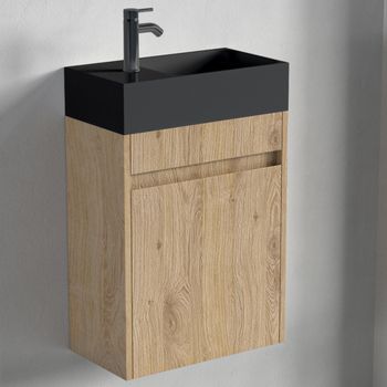 Mueble De Baño Suspendido Con Lavabo Negro 40 Cm Roble Claro - Lomazoo Ibiza